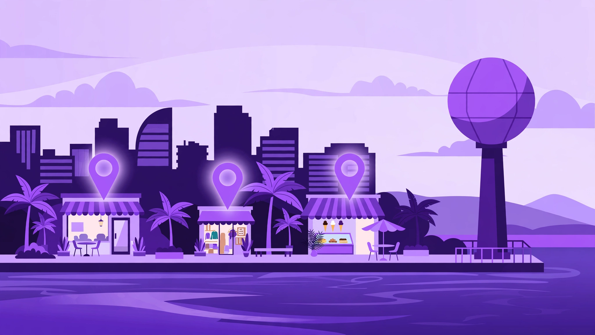Local SEO in Al Khobar — the Corniche waterfront with local businesses highlighted on the map