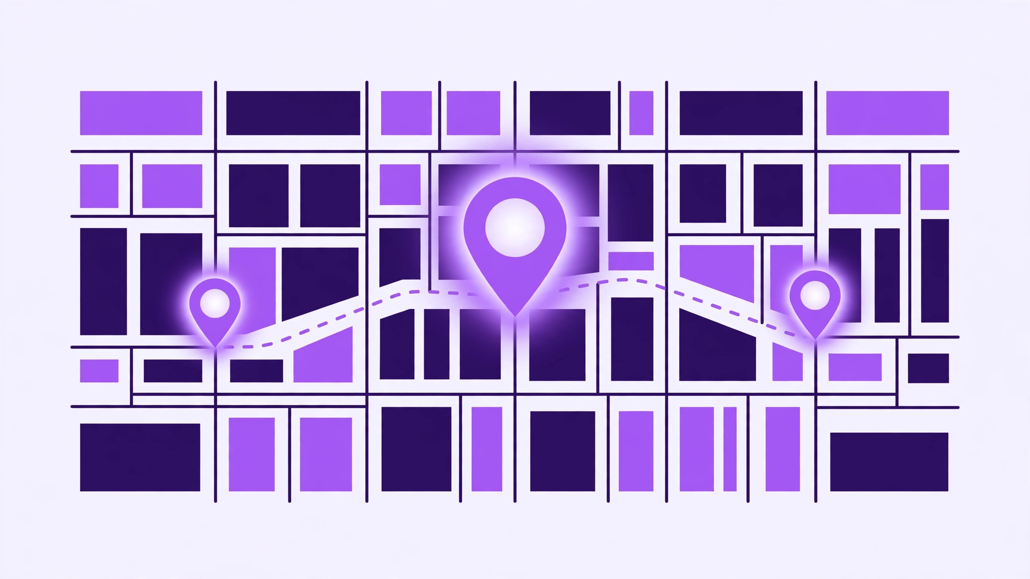 Google Maps SEO — city map with three highlighted map pins showing local rankings